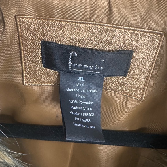 Luxurious Bronze Faux Fur Collar Leather Jacket - Picture 7 of 8